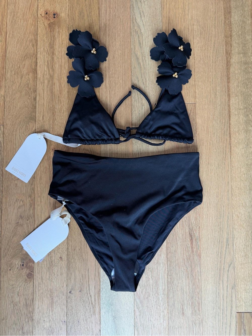 🖤 Bahia Maria Black Bikini - Size S Flore Top and Size M High Waist Bottom
